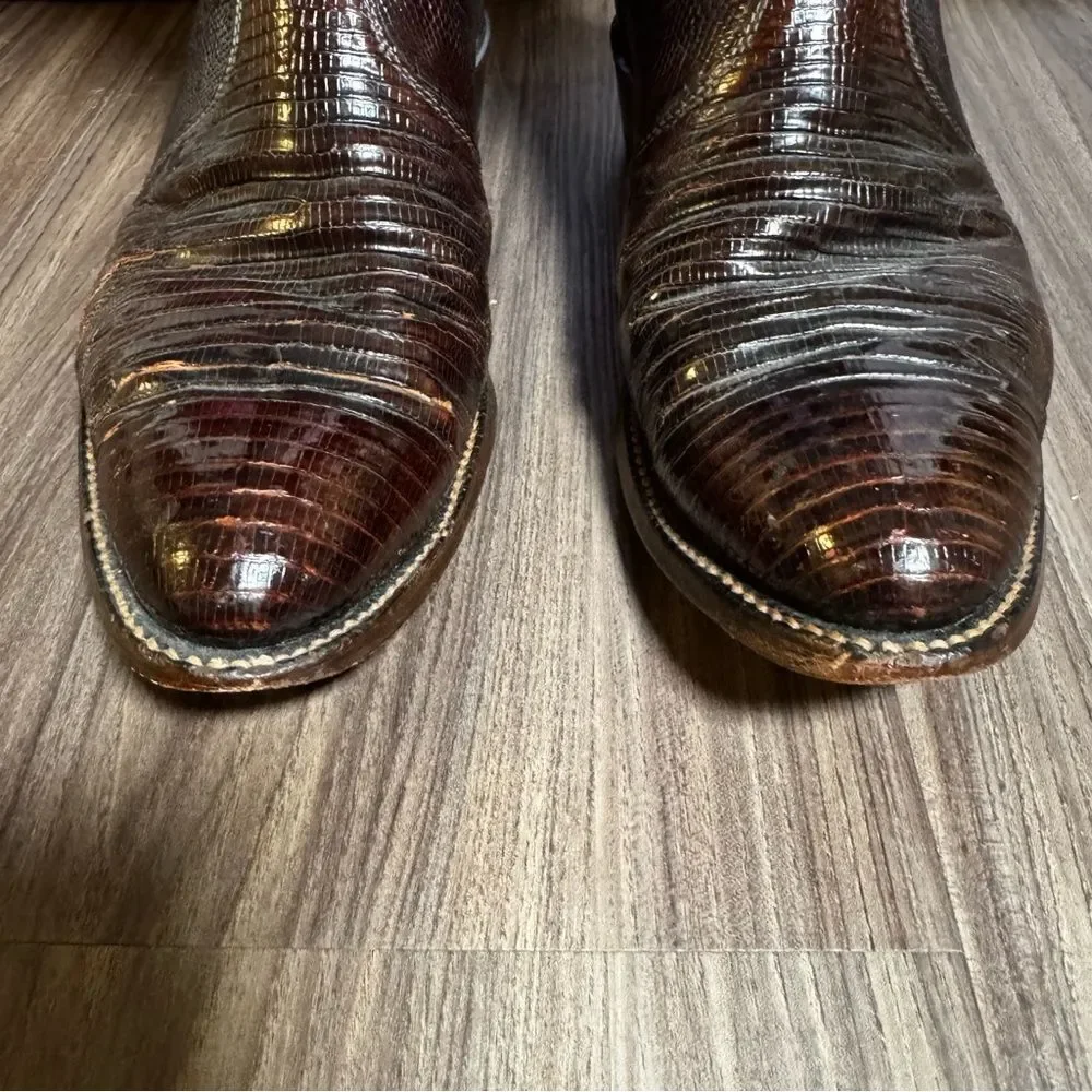 Tony Lama Brown Western Boots Teju Lizard Leather Men's 9.5 D‎ Made in USA 8536